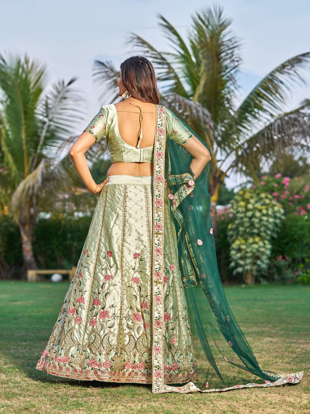 Embroidered Satin Lehenga for Weddings | Traditional Bridal Attire