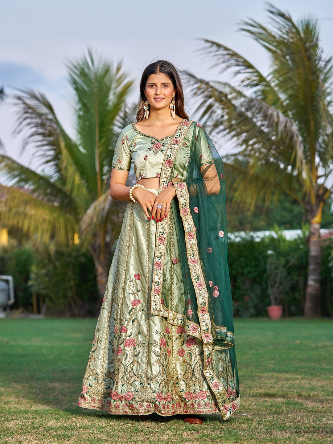 Embroidered Satin Lehenga for Weddings | Traditional Bridal Attire