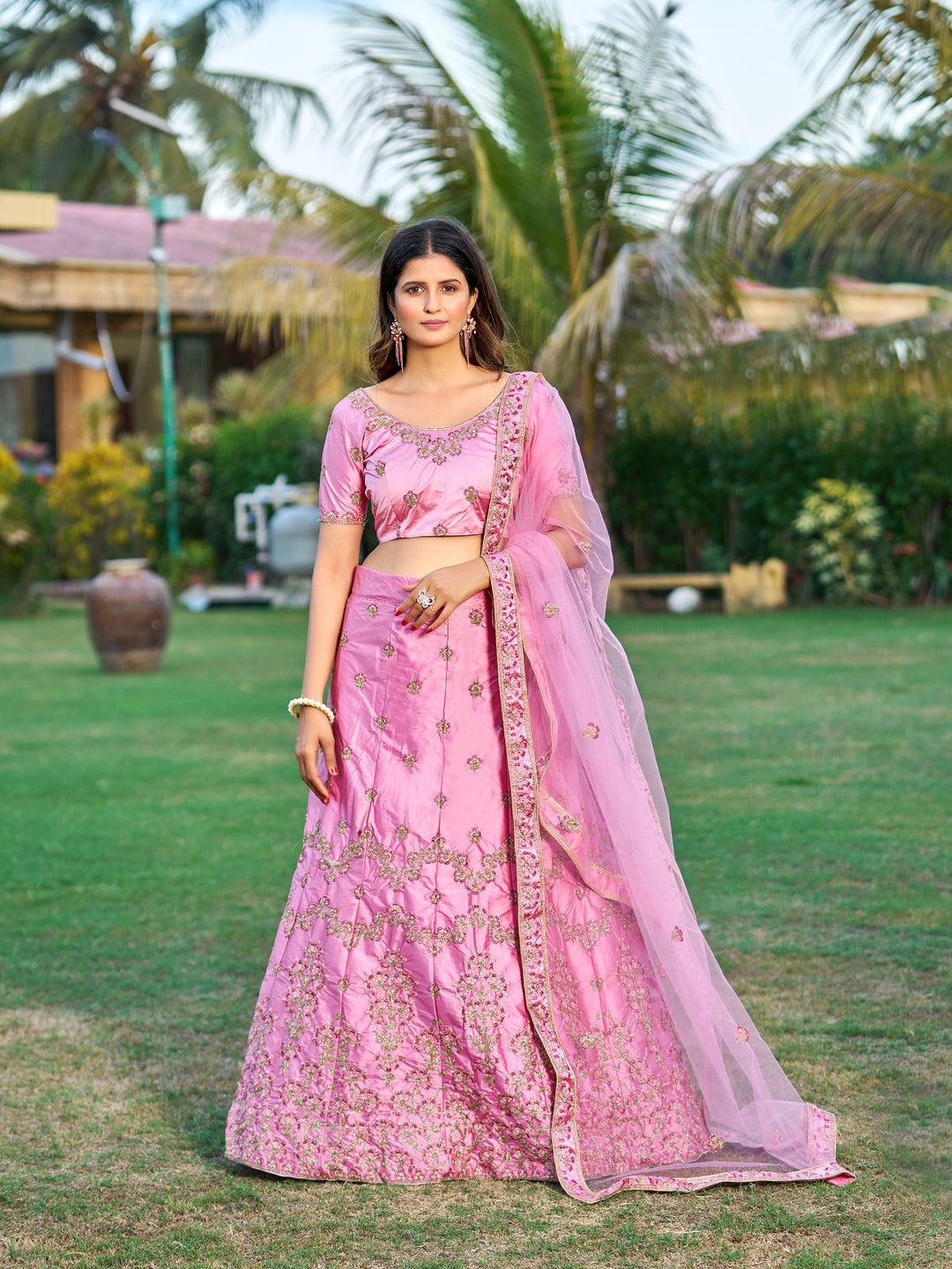 Embroidered Satin Lehenga for Weddings | Traditional Bridal Attire