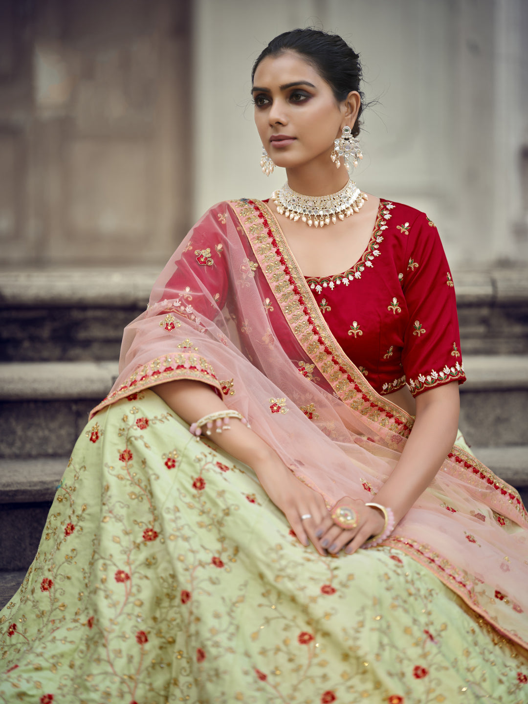 Designer Satin Lehenga | Embroidery & Stone Work for Weddings & Events