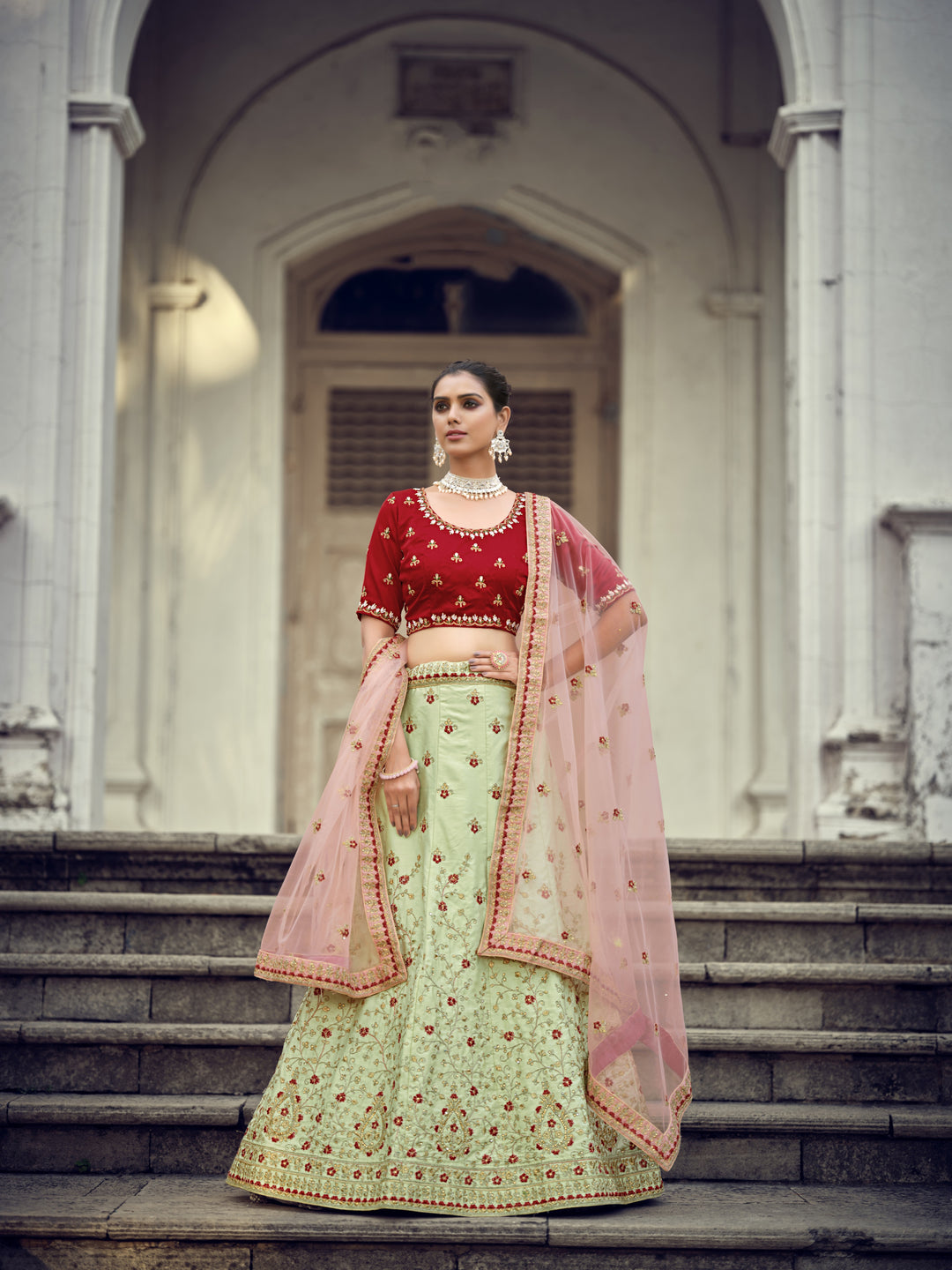 Designer Satin Lehenga | Embroidery & Stone Work for Weddings & Events