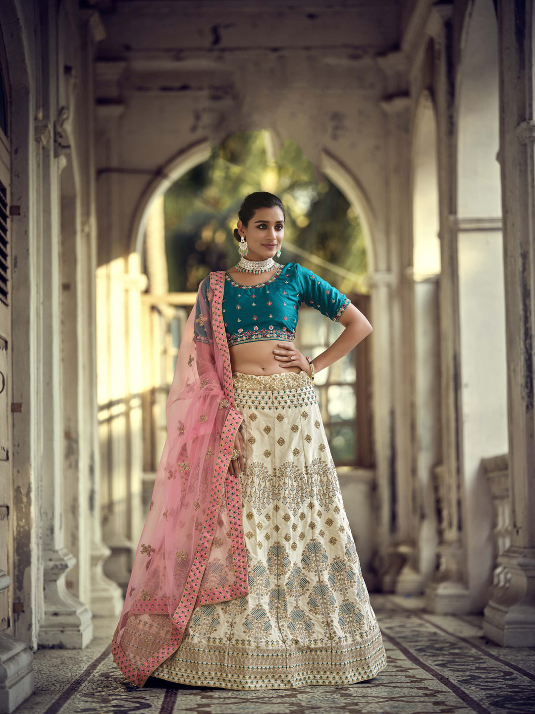 Designer Satin Lehenga | Embroidery & Stone Work for Weddings & Events