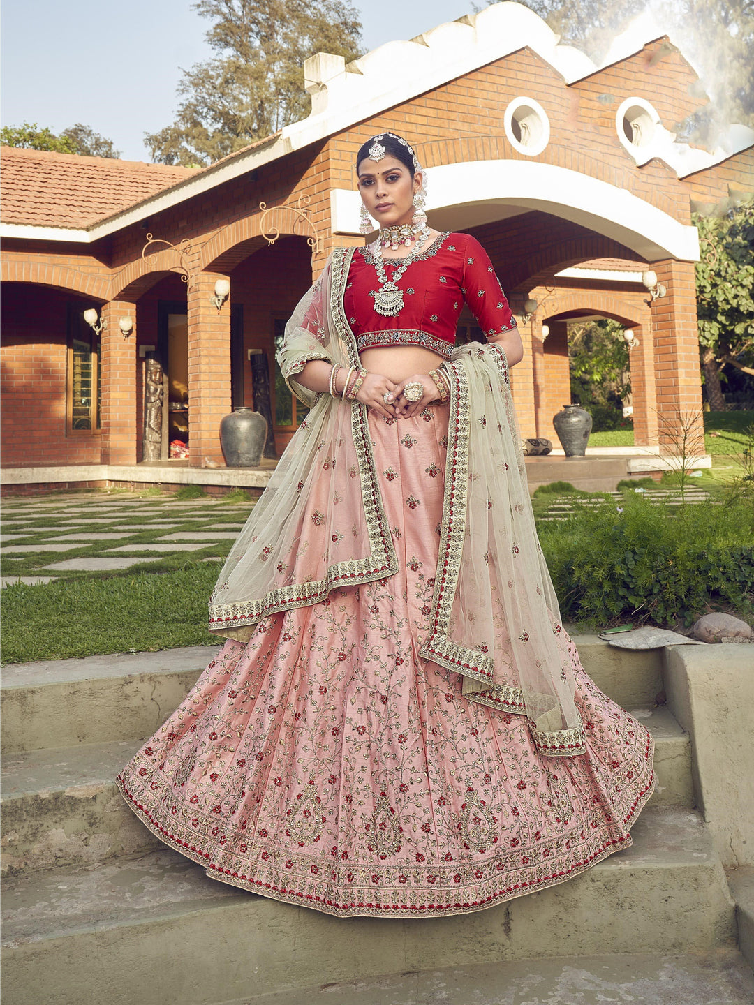 Designer Satin Lehenga | Embroidery & Stone Work for Weddings & Events