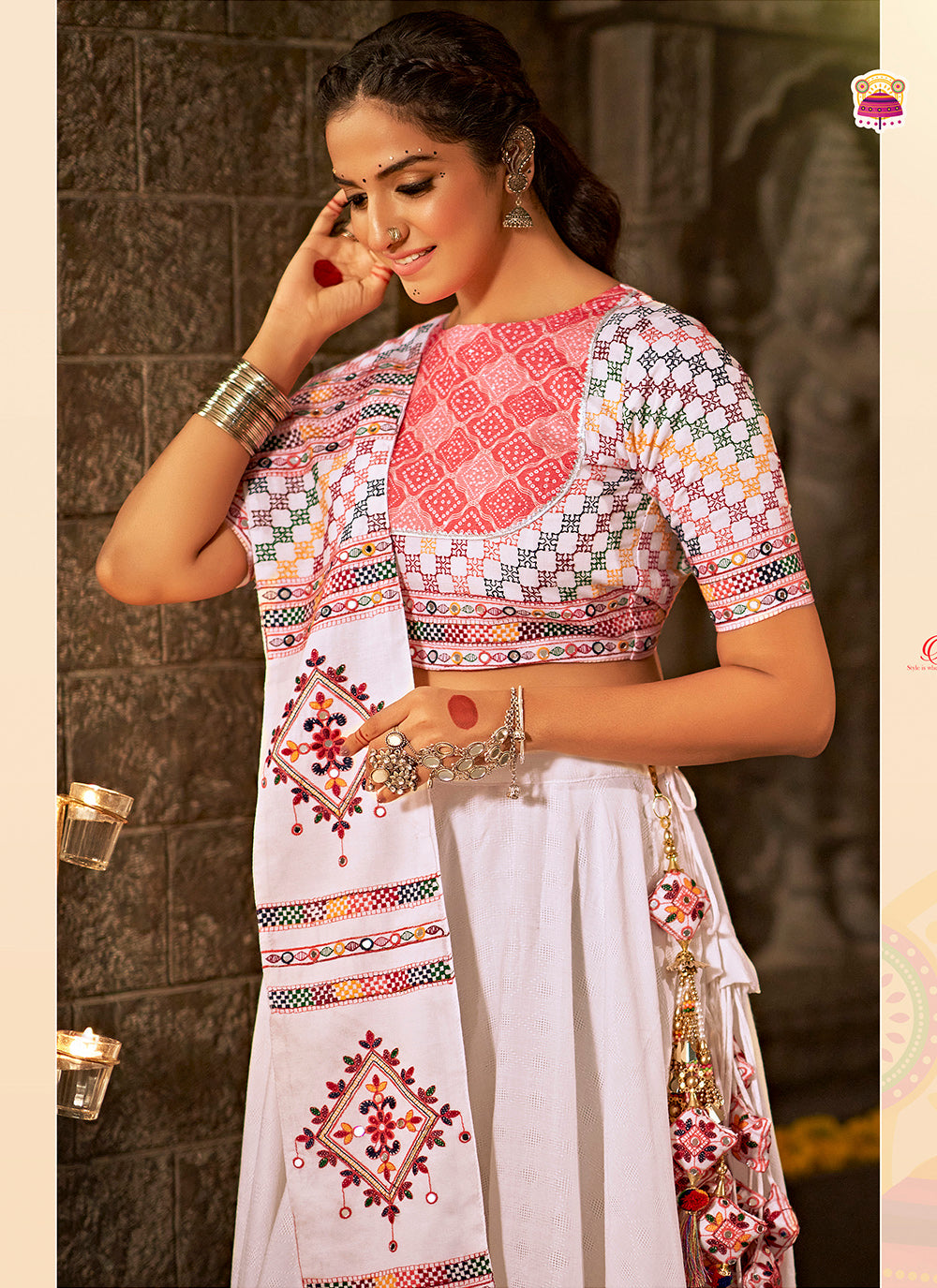 Cotton Mirror-Work Lehenga | Jacquard Bottom for Wedding & Special Events