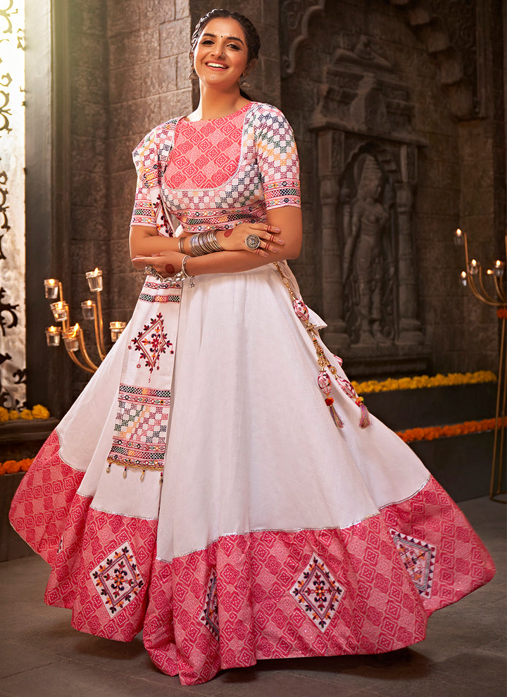 Cotton Mirror-Work Lehenga | Jacquard Bottom for Wedding & Special Events