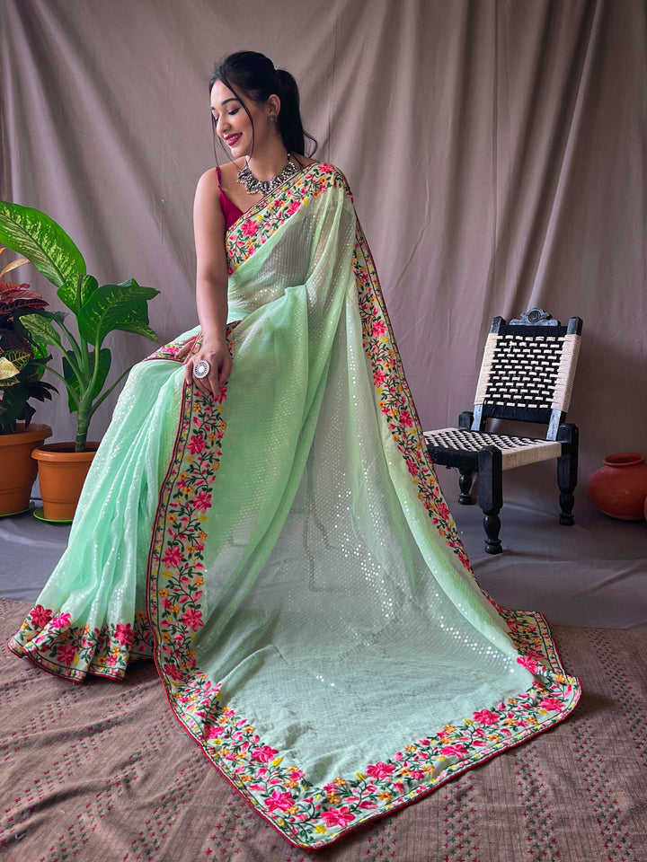 Embroidered Georgette Saree | Sequins Detailing Perfect for Weddings and Events