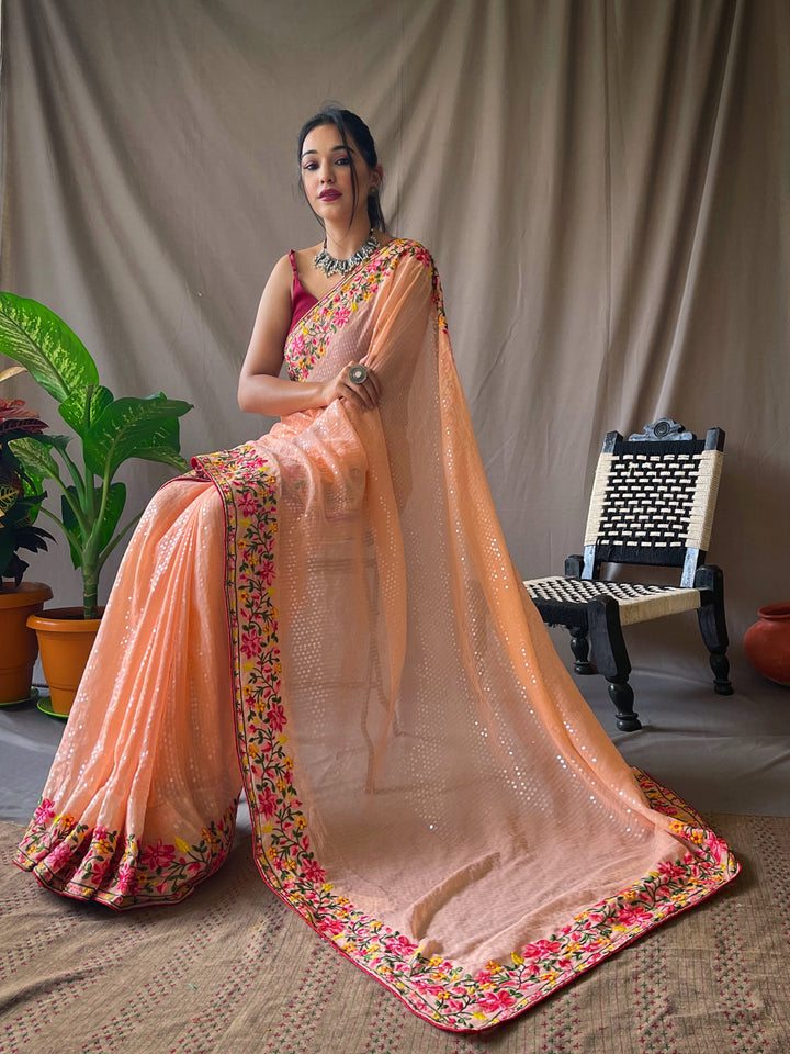 Embroidered Georgette Saree | Sequins Detailing Perfect for Weddings and Events