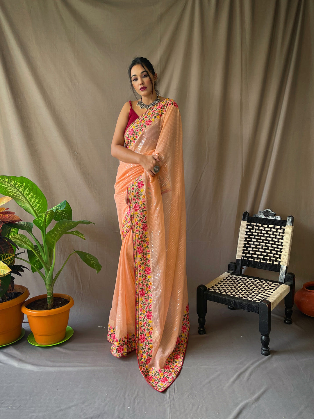 Embroidered Georgette Saree | Sequins Detailing Perfect for Weddings and Events