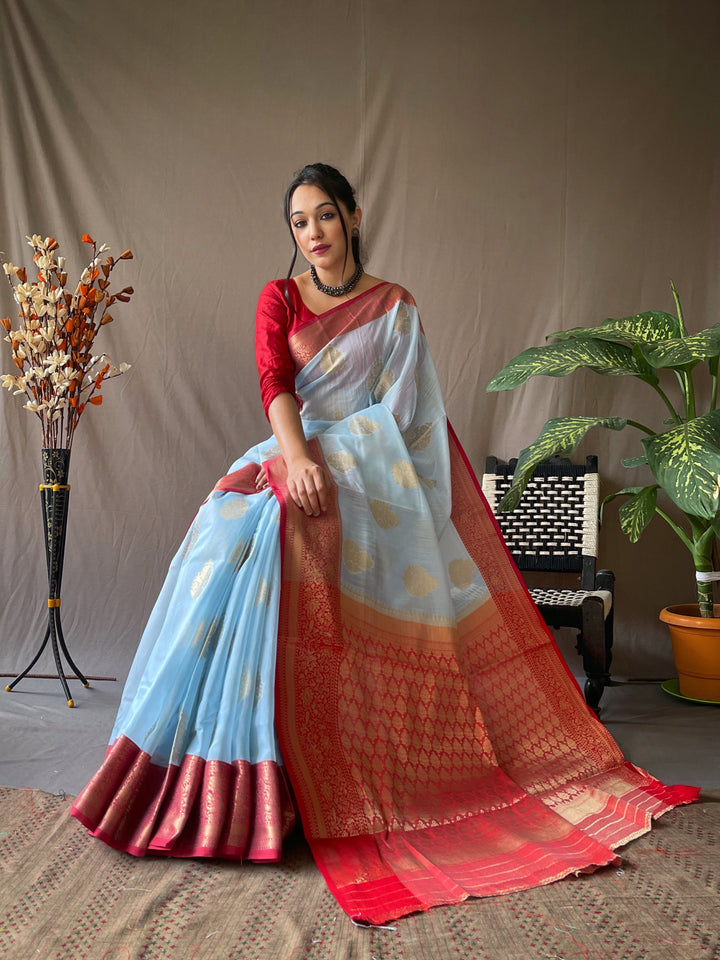 Soft Linen Fabric with Contrast Pallu Border | Partywear Saree for Women