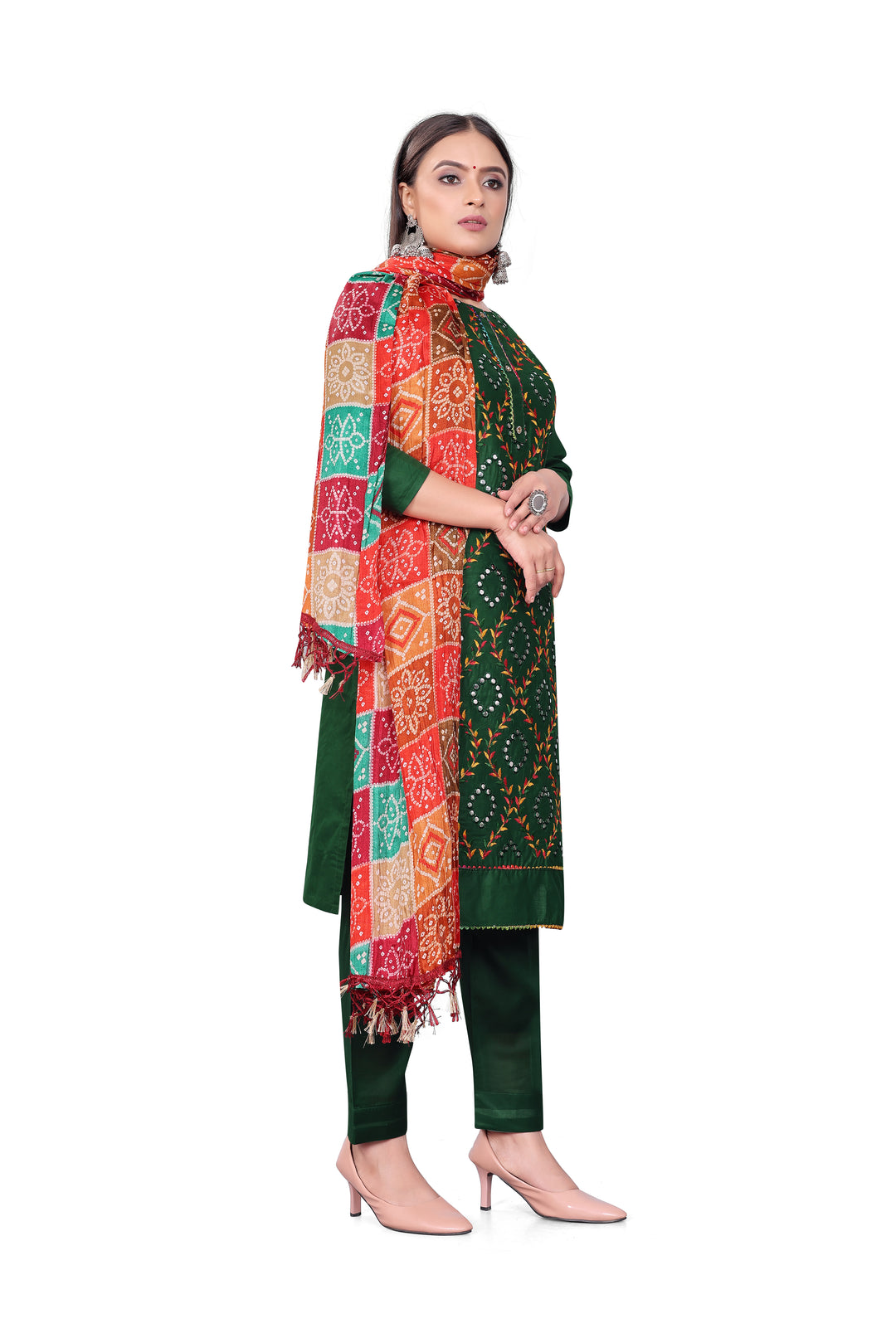 Designer Embroidered Salwar Kameez | P-C Cotton Three-Quarter Sleeve