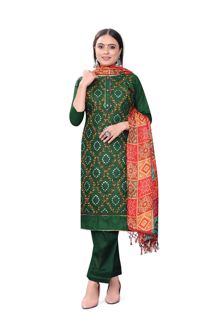 Designer Embroidered Salwar Kameez | P-C Cotton Three-Quarter Sleeve