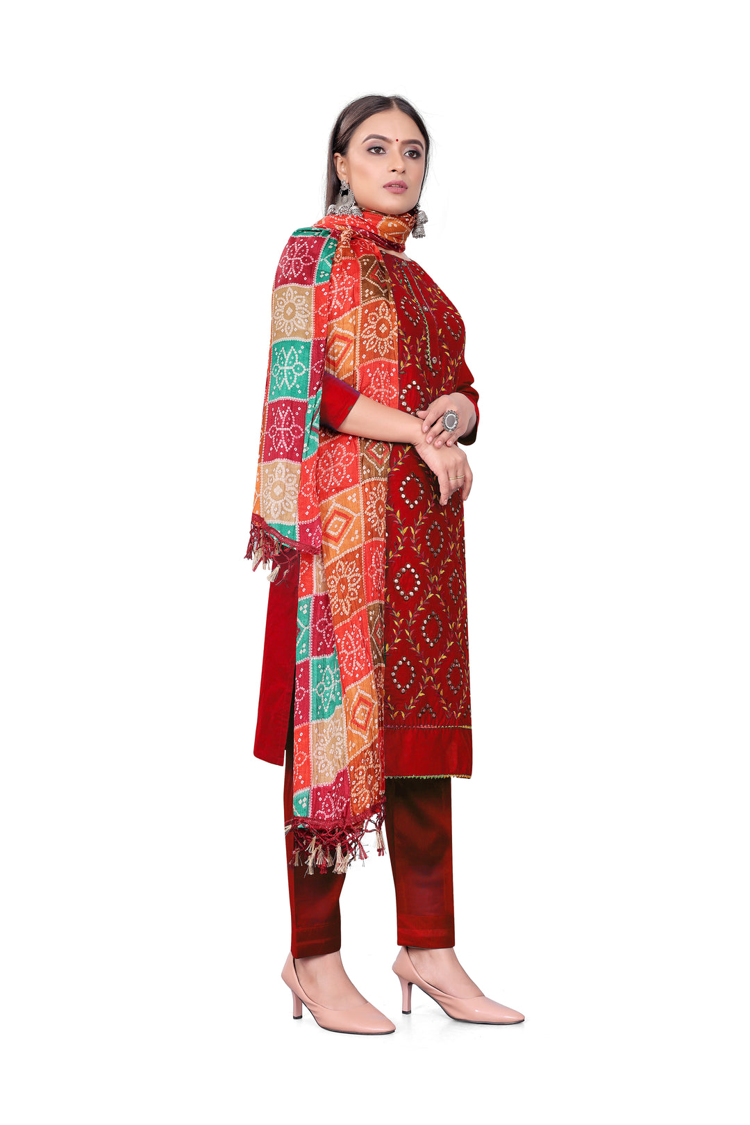 Designer Embroidered Salwar Kameez | P-C Cotton Three-Quarter Sleeve