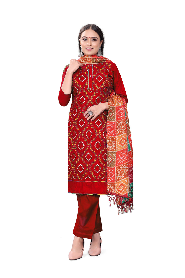 Designer Embroidered Salwar Kameez | P-C Cotton Three-Quarter Sleeve