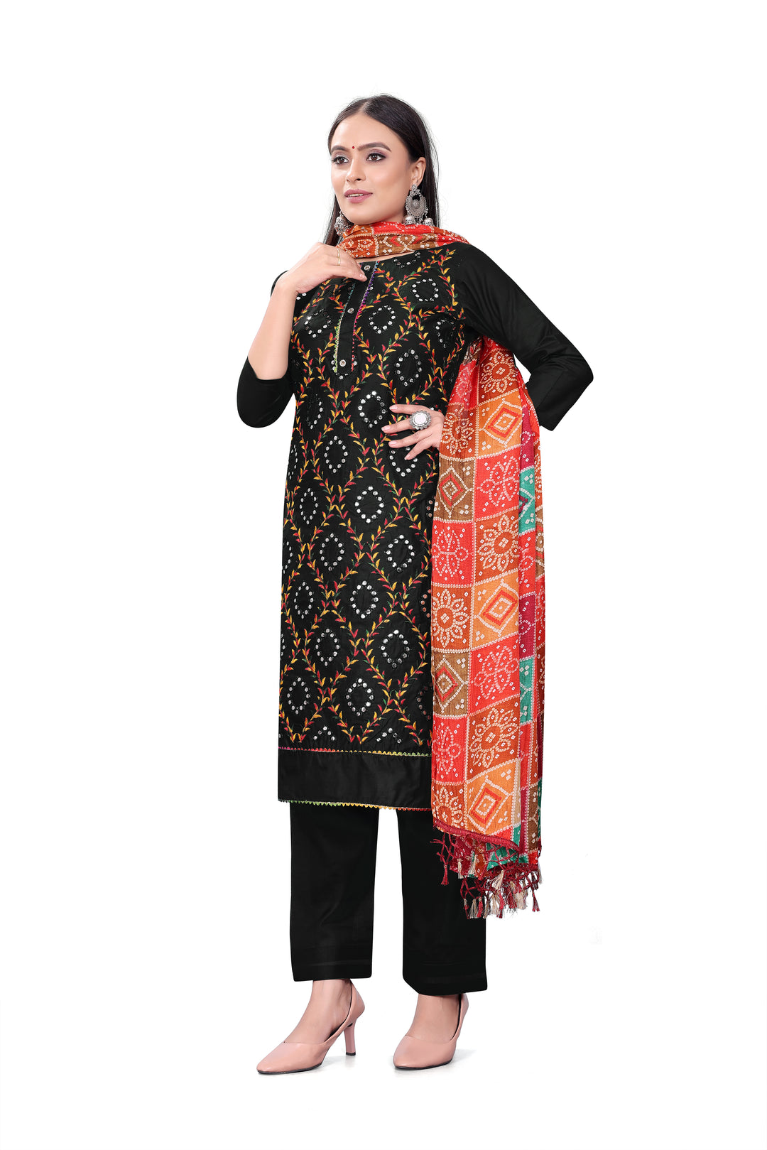 Designer Embroidered Salwar Kameez | P-C Cotton Three-Quarter Sleeve