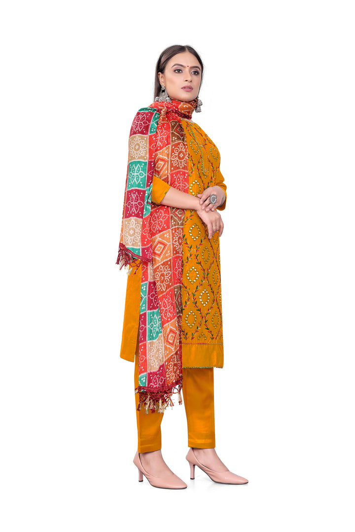 Designer Embroidered Salwar Kameez | P-C Cotton Three-Quarter Sleeve