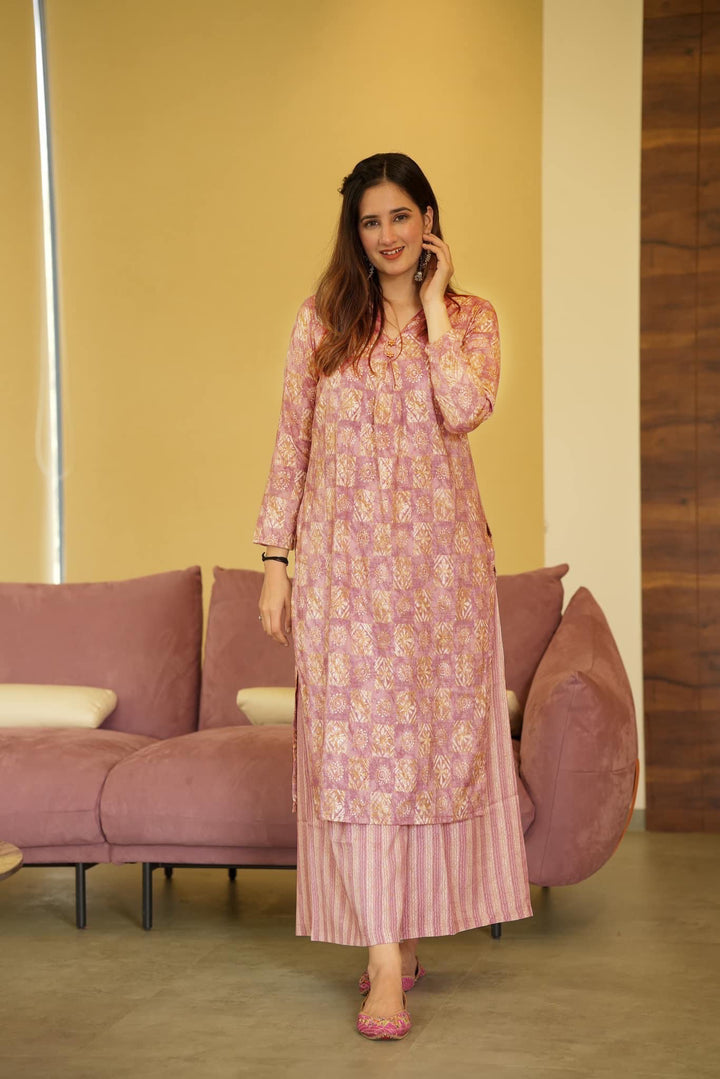 Pink Designer Digital Printed Top & Bottom | Muslin Palazzo Set