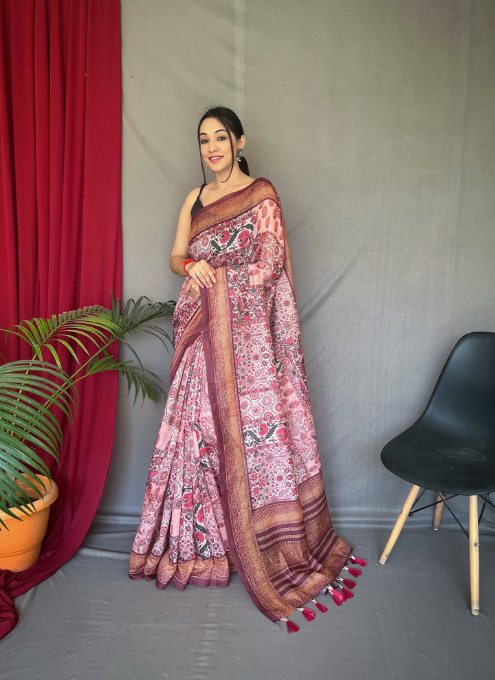 Designer Digital Printed Cotton Saree | Traditional Wedding Festive Wear