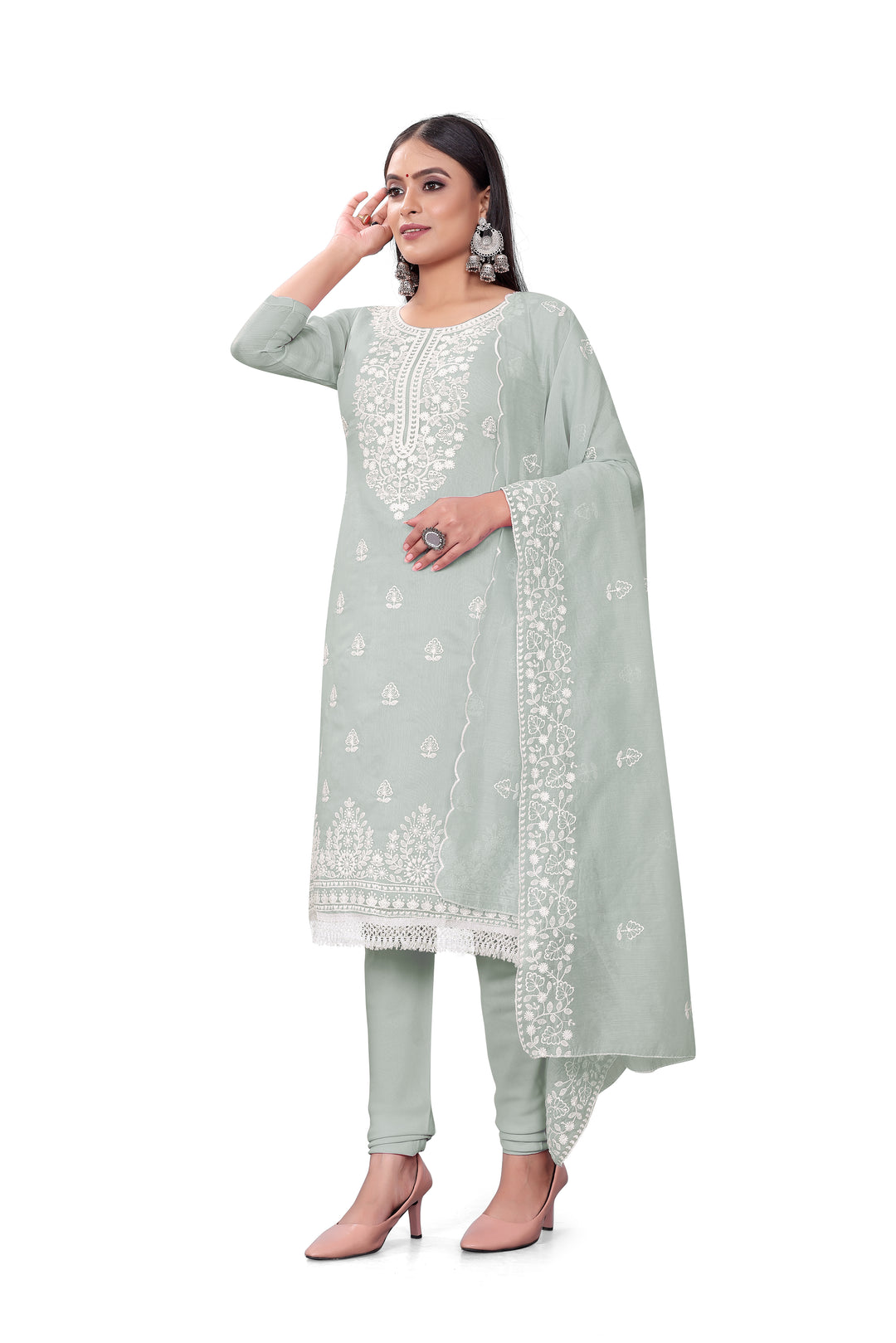 Designer Embroidery Kurtis Set | Chanderi-Cotton Top & Micro-Cotton Bottom