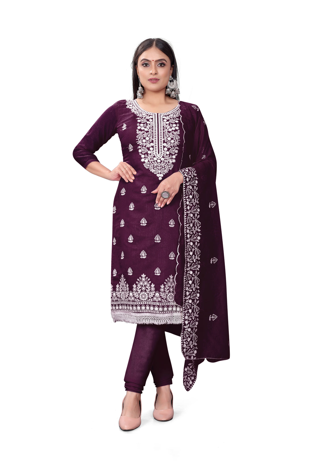 Designer Embroidery Kurtis Set | Chanderi-Cotton Top & Micro-Cotton Bottom