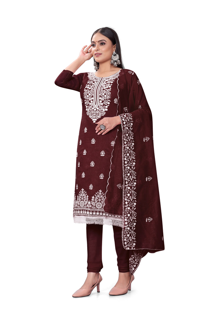 Designer Embroidery Kurtis Set | Chanderi-Cotton Top & Micro-Cotton Bottom