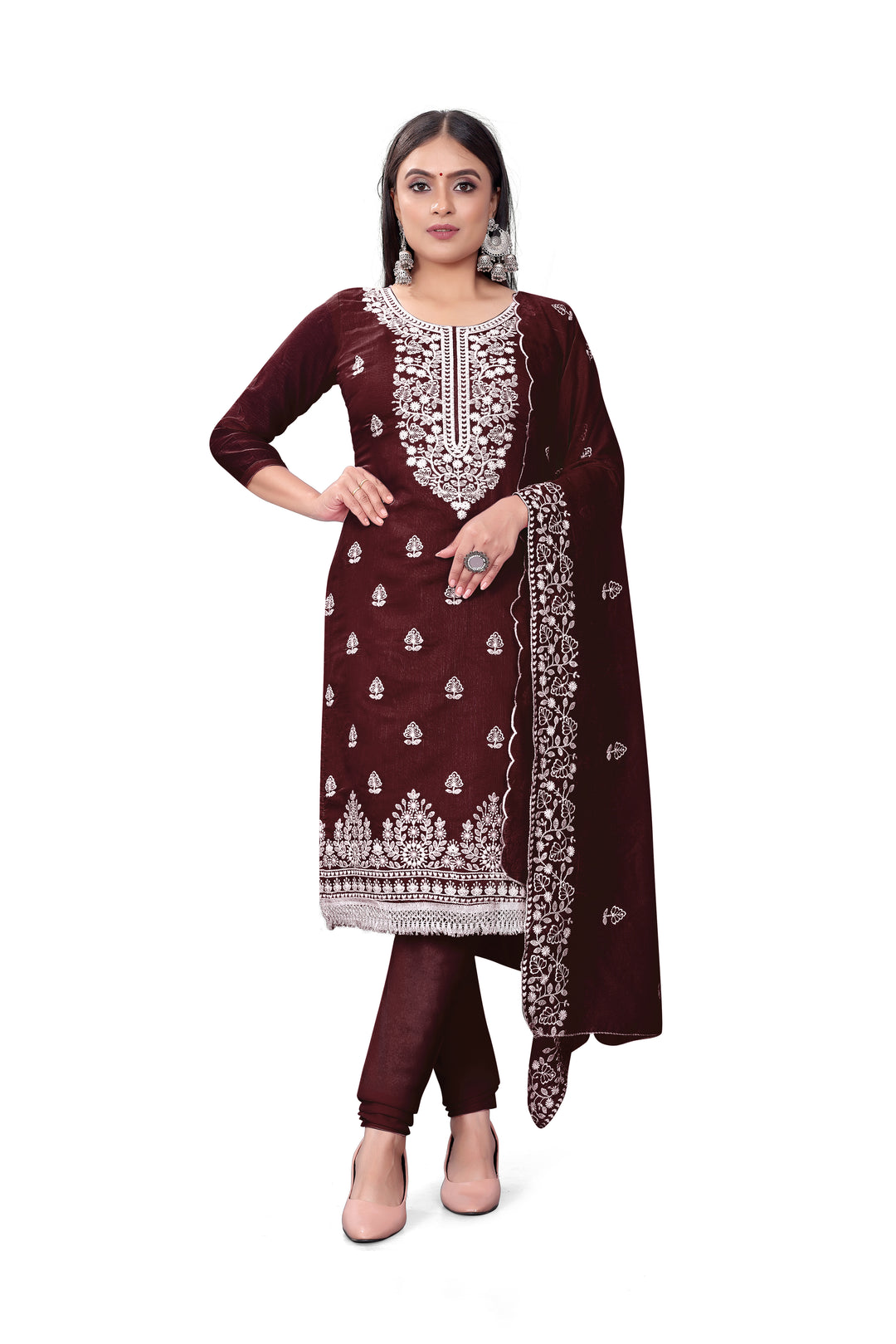 Designer Embroidery Kurtis Set | Chanderi-Cotton Top & Micro-Cotton Bottom