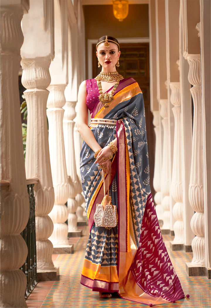 Elegant Patola Silk Saree | Foil Printed Design Perfect for Special Occasions