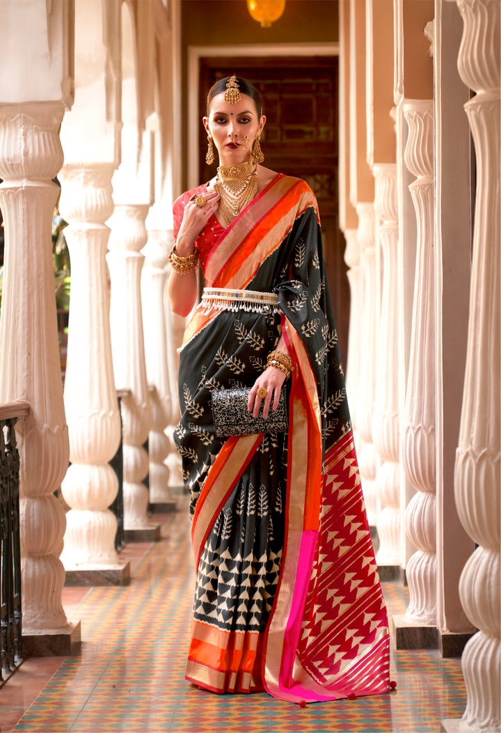 Elegant Patola Silk Saree | Foil Printed Design Perfect for Special Occasions