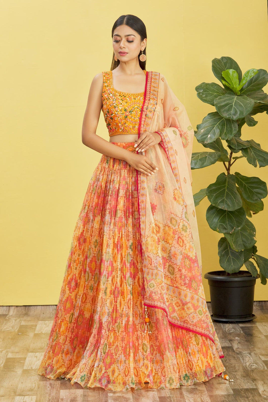 Elegant Yellow Organza Lehenga with Yellow Dupatta | Unmatched Beauty for Grand Occasions