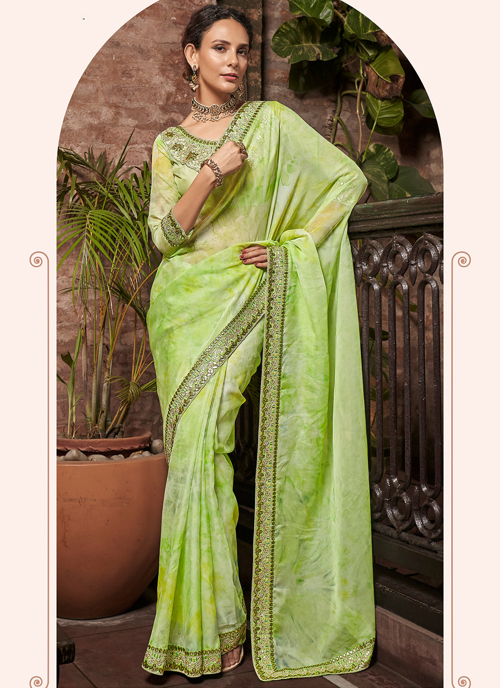 Digital-Printed Organza Saree with Embroidery | Perfect for Weddings & Parties