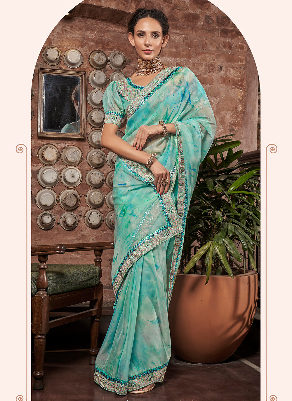 Elegant Organza Saree with Digital Print & Embroidery | Perfect for Weddings and Festive Occasions