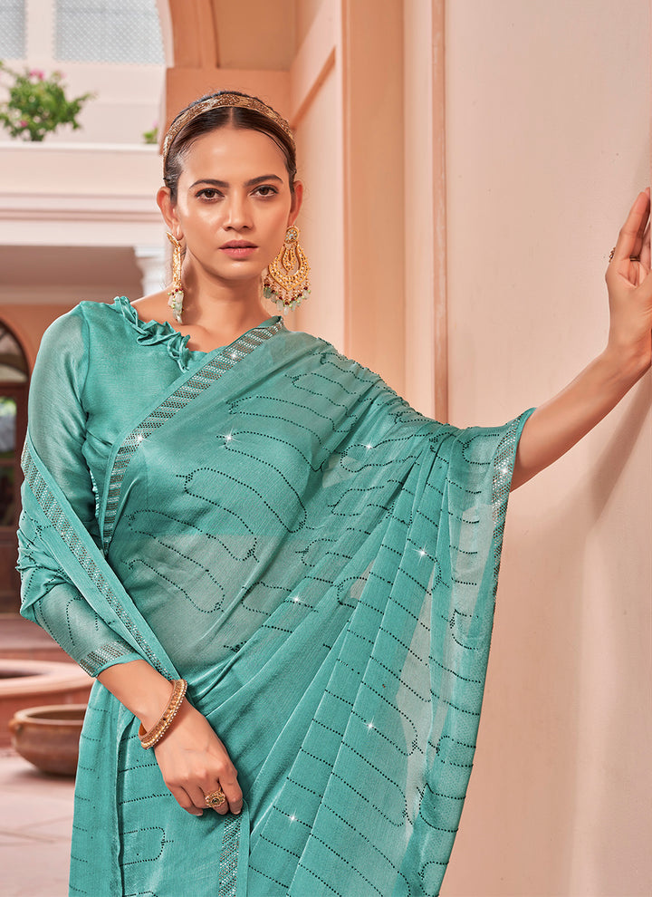 Satin Chiffon Saree | Swarovski Work Blouse Designer Partywear