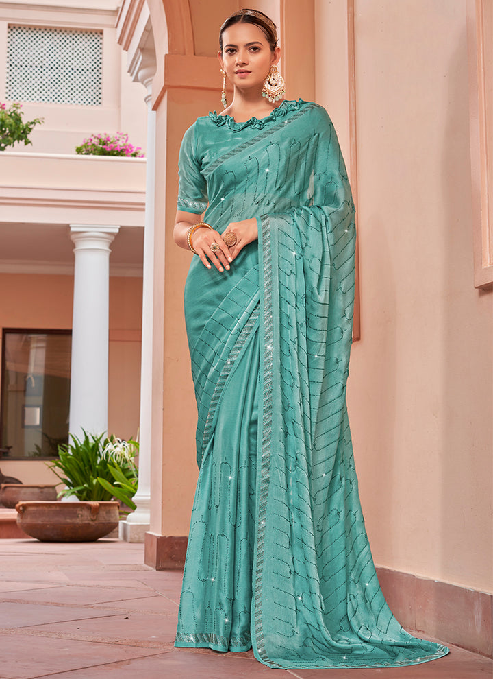 Satin Chiffon Saree | Swarovski Work Blouse Designer Partywear