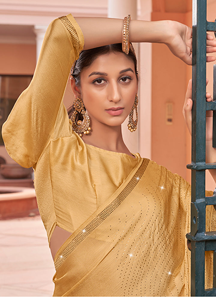 Satin Chiffon Saree | Swarovski Work Blouse Designer Partywear