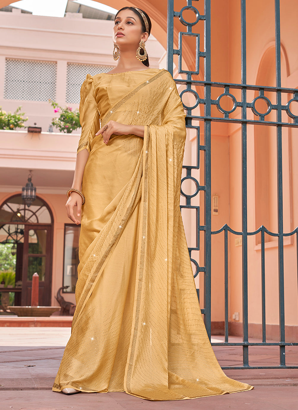 Satin Chiffon Saree | Swarovski Work Blouse Designer Partywear