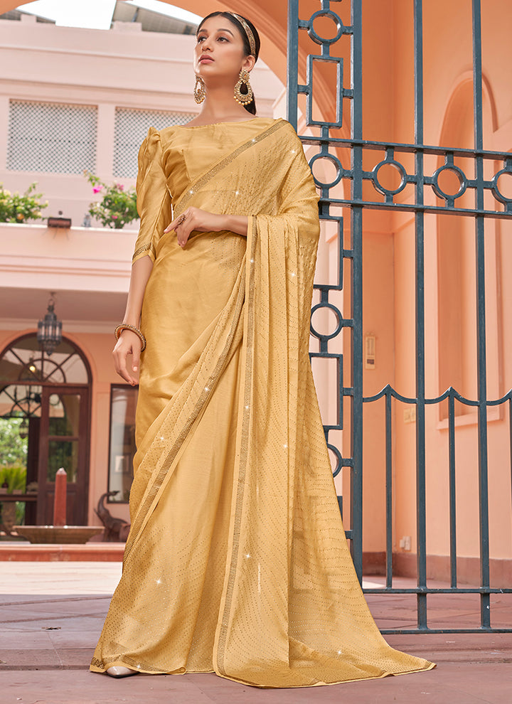 Satin Chiffon Saree | Swarovski Work Blouse Designer Partywear