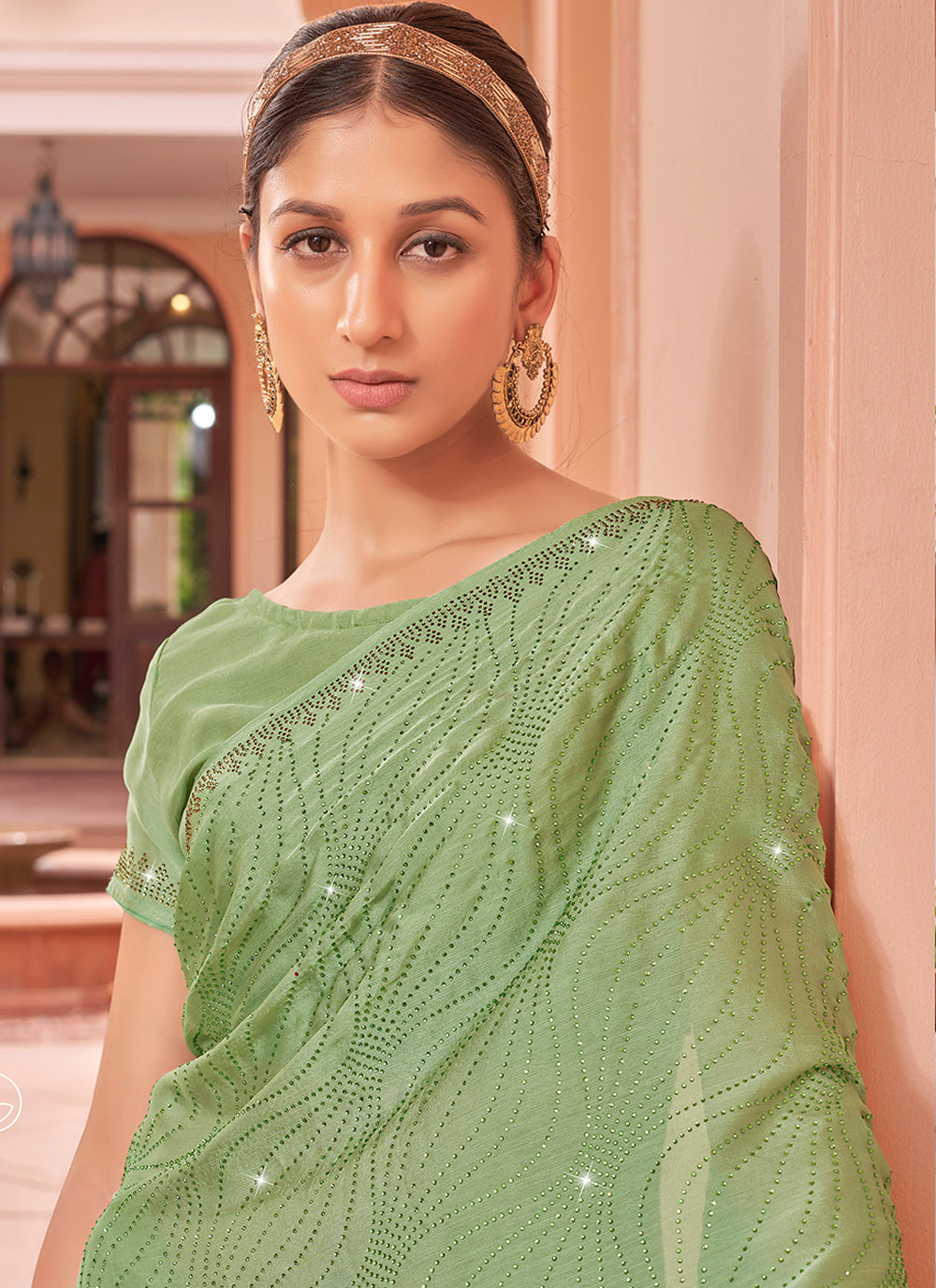 Satin Chiffon Saree | Swarovski Work Blouse Designer Partywear