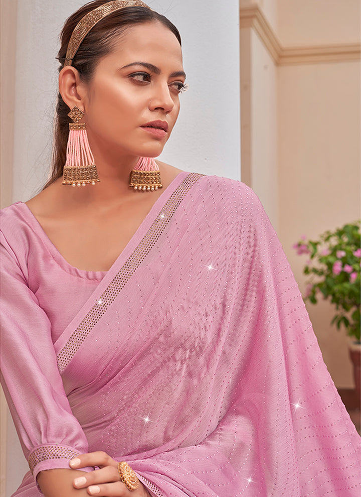 Satin Chiffon Saree | Swarovski Work Blouse Designer Partywear