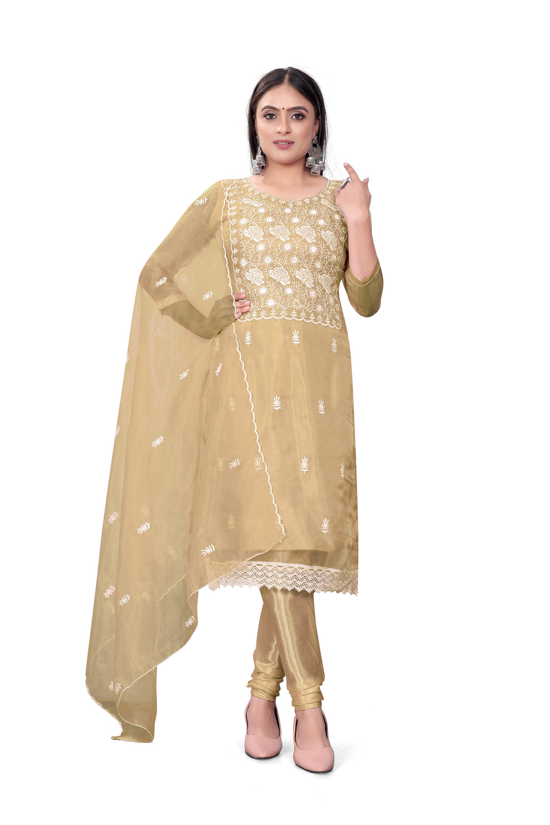 Designer Embroidery Kurtis Set | Organza Top & Santoon Bottom for Festive Events