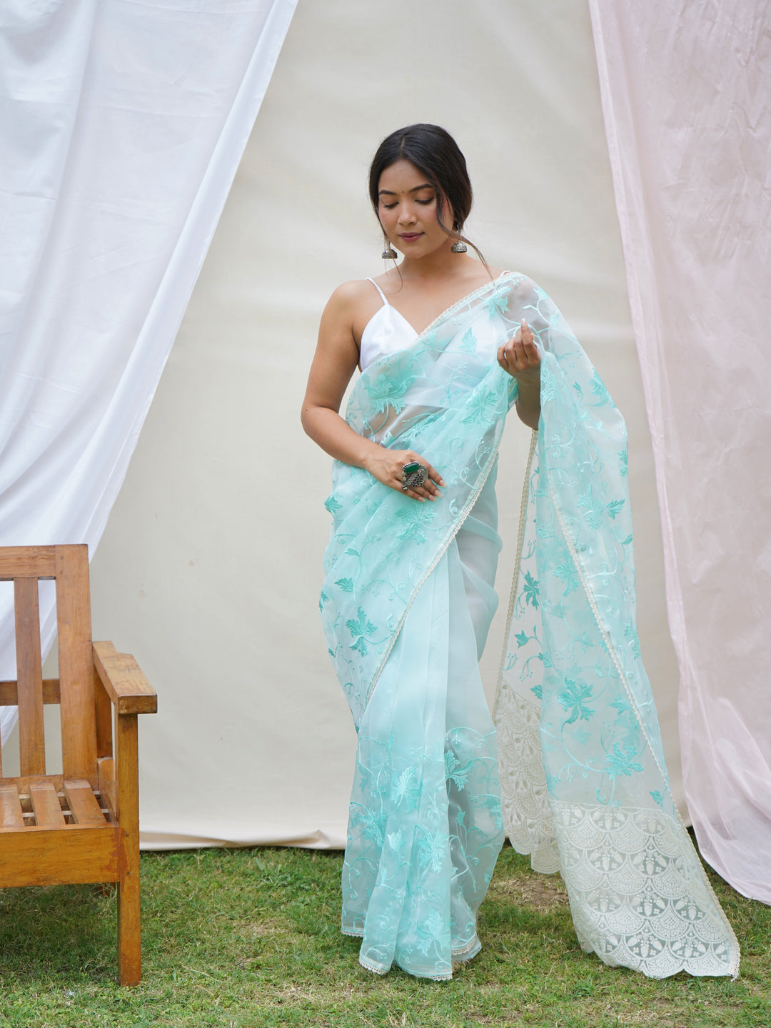 Designer Organza Saree with Art-Silk Blouse | Elegant Thread Embroidery for Special Events