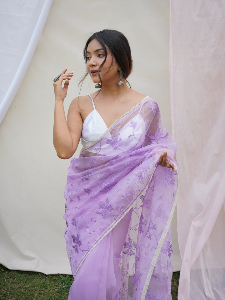 Designer Organza Saree with Art-Silk Blouse | Elegant Thread Embroidery for Special Events