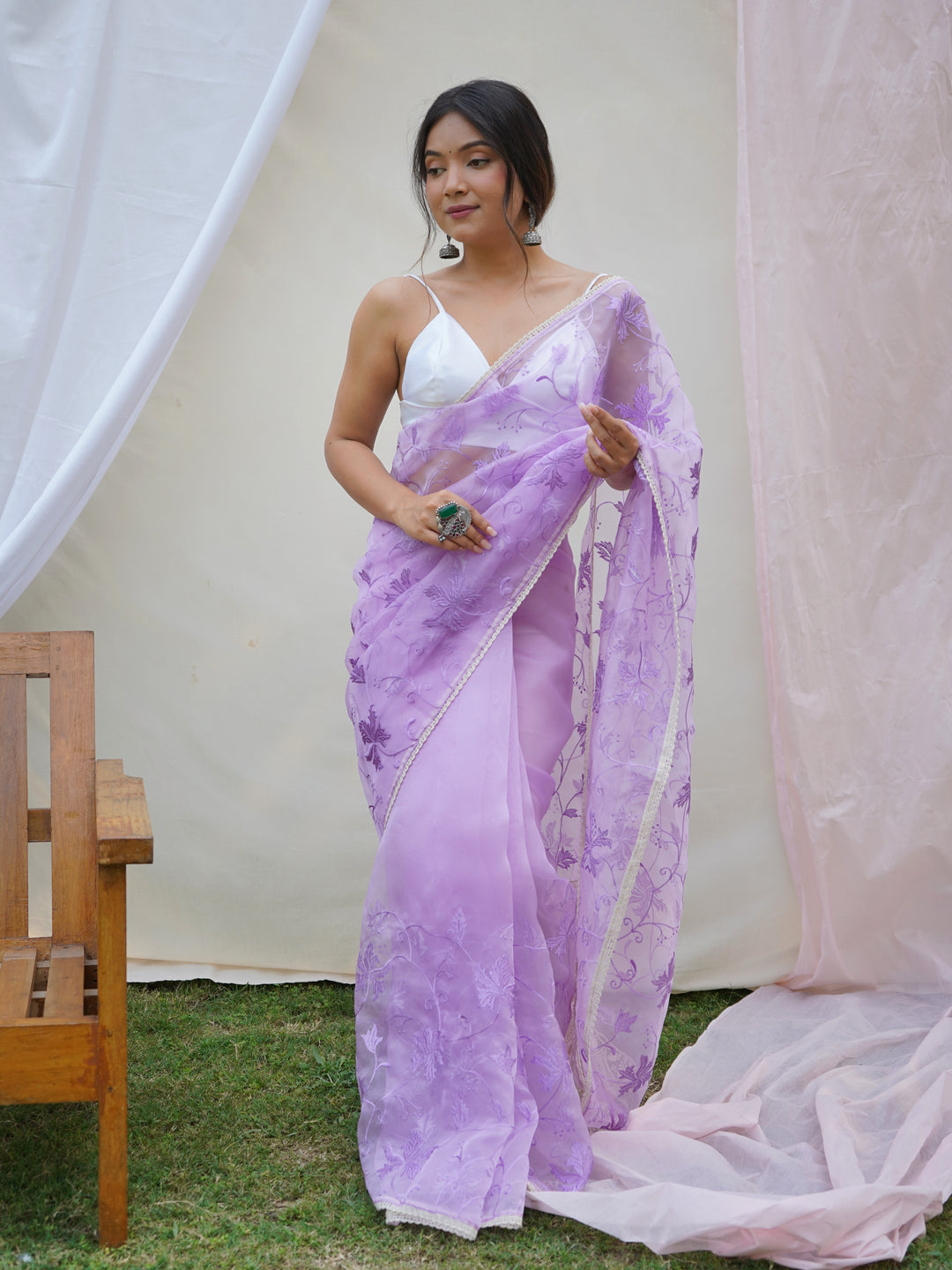 Designer Organza Saree with Art-Silk Blouse | Elegant Thread Embroidery for Special Events