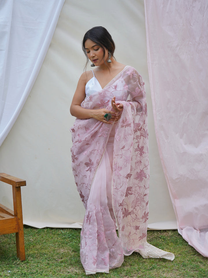 Designer Organza Saree with Art-Silk Blouse | Elegant Thread Embroidery for Special Events