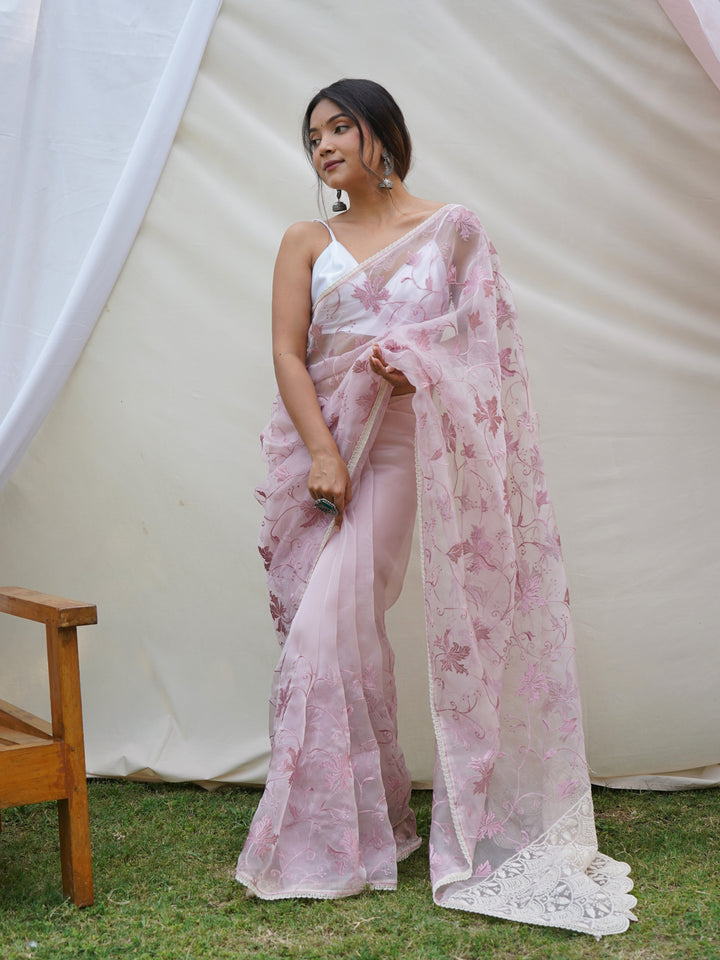 Designer Organza Saree with Art-Silk Blouse | Elegant Thread Embroidery for Special Events