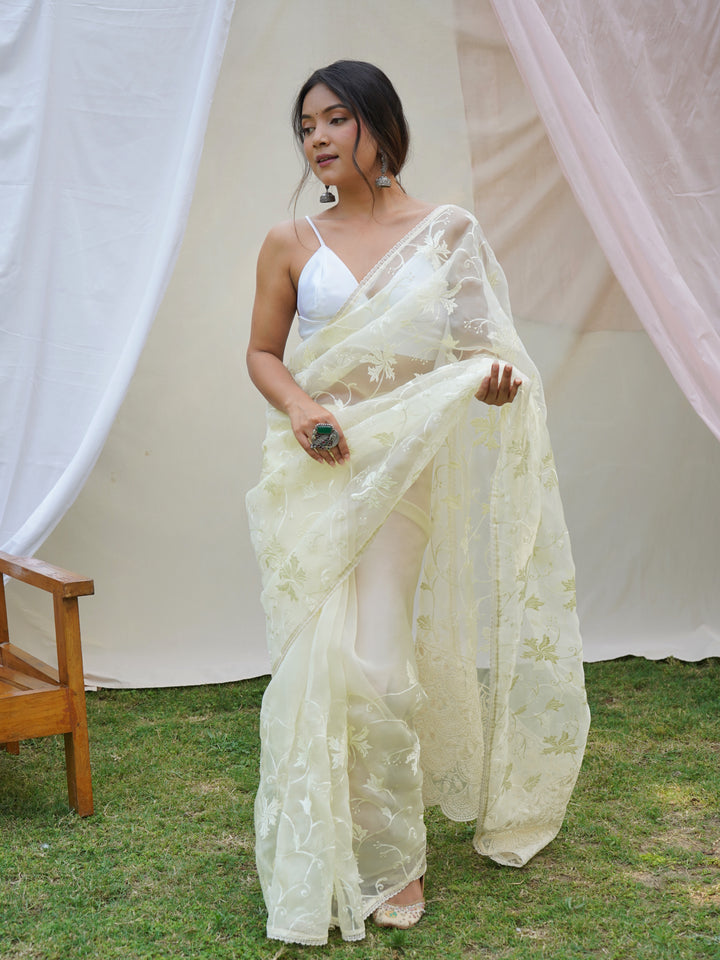 Designer Organza Saree with Art-Silk Blouse | Elegant Thread Embroidery for Special Events