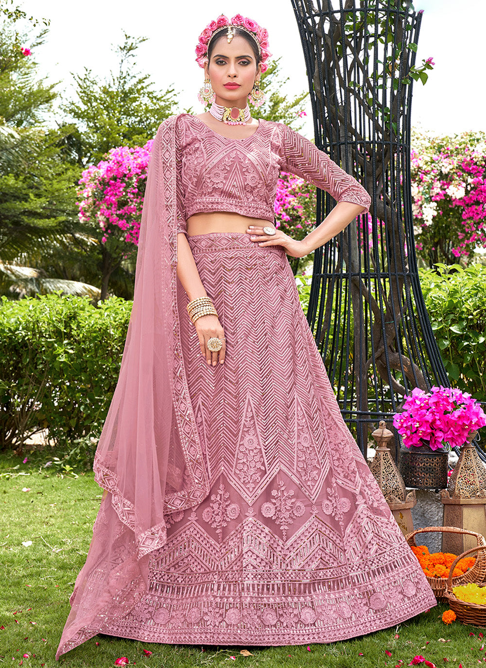 Sophisticated Net Lehenga with Dupatta | Perfect for Weddings and Celebrations