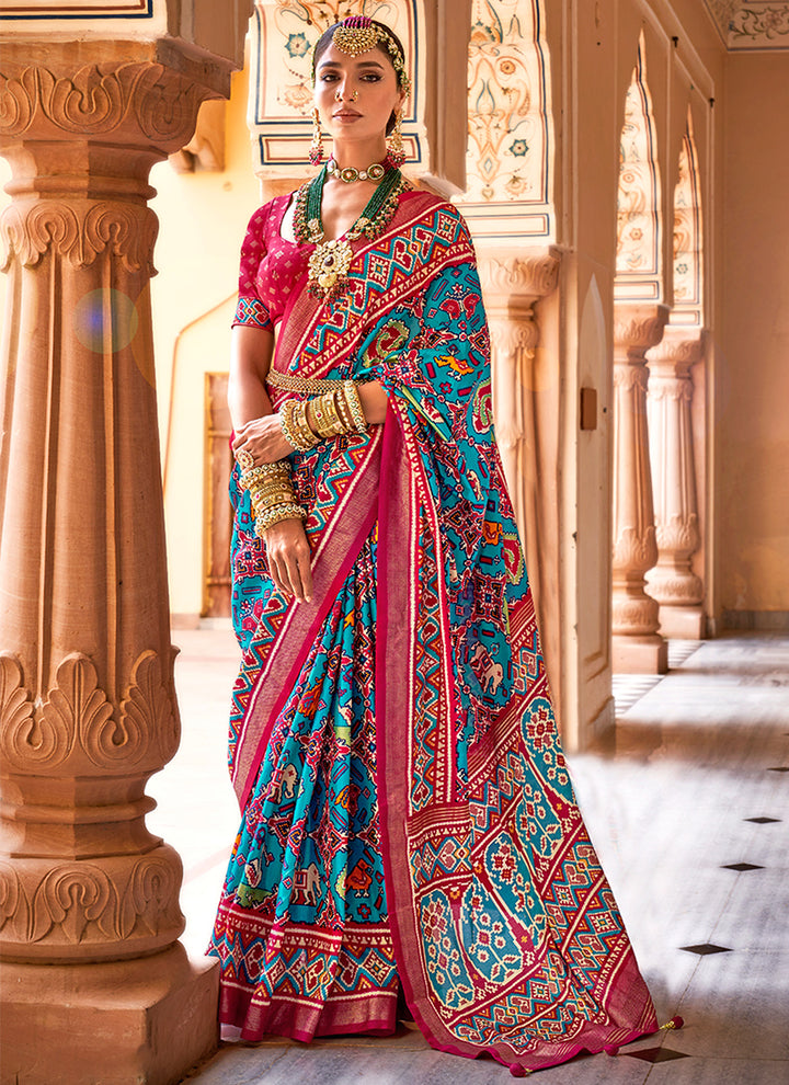 Aircel Silk Patola Printed Saree | Perfect for Weddings and Special Events