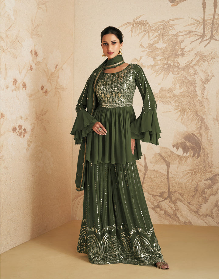 Designer Palazzo Set | Full Sleeve Round Neck | Sequined Embroidery for Weddings