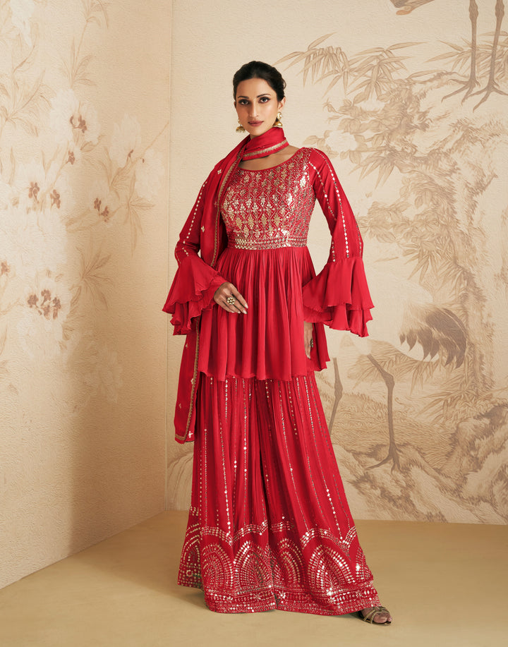 Designer Palazzo Set | Full Sleeve Round Neck | Sequined Embroidery for Weddings