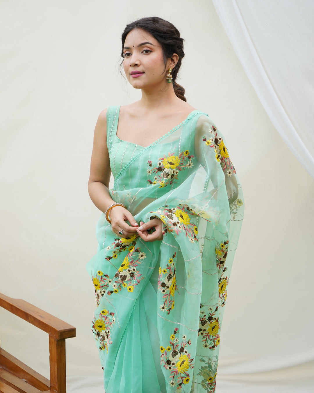 Designer Organza Saree with Art-Silk Blouse | Embroidered for Special Events