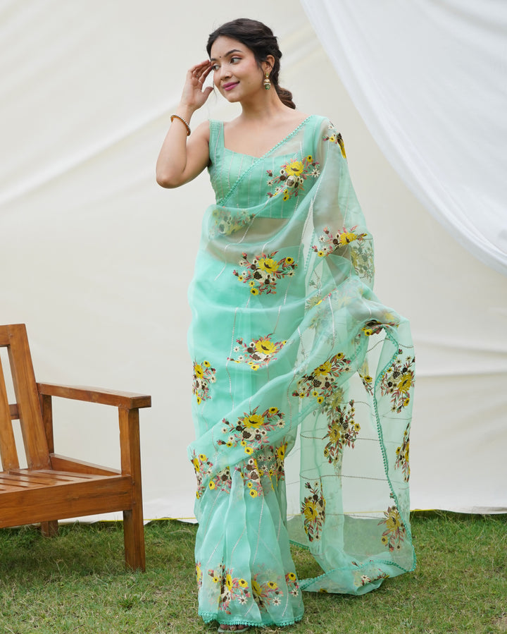 Designer Organza Saree with Art-Silk Blouse | Embroidered for Special Events